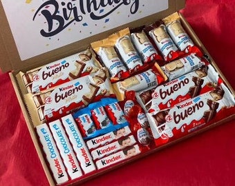 Confezione di selezione di cesto di cioccolato Kinder PERSONALIZZATO Bueno Hippo Dolci presenti Compleanno Ti amo Regali per lui Per lei Pasqua Festa della mamma