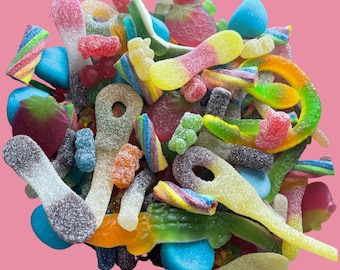 Family size vegan pouch party bags, vegan sweets, vegan pick and mix, vegetarian sweets, sweet pouch, halal pick and mix sweets.