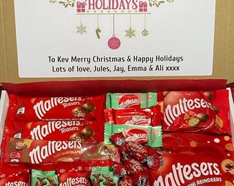 Personalised Maltesers Chocolate Hamper Gift Box Xmas Gifst For Him Gifts For Her Long Distance Hugs Malteser Reindeer Kids Sweets Christmas