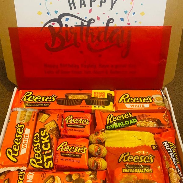 Caja de regalo Reeses / Cesta de Reese hecha a mano / Regalo de chocolate Reeces / Personalización gratuita / Regalos del Día de las Madres / Caja de Pascua Mantequilla de maní