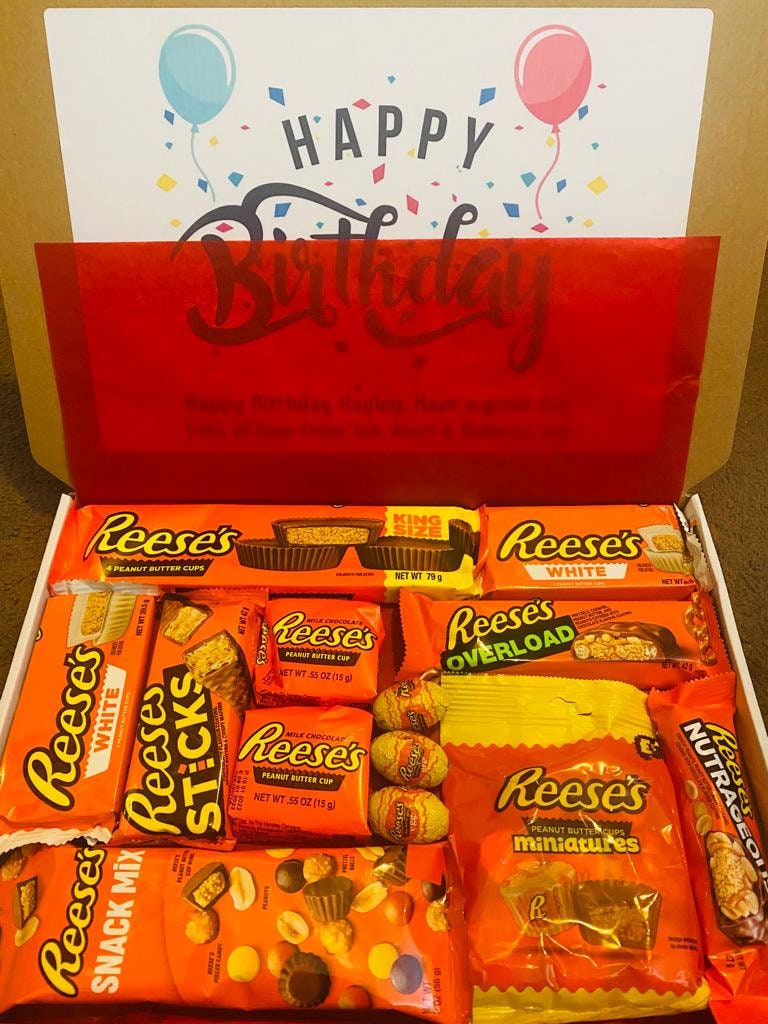 Birthday Cake Explosion Box With Candy Kaboom  York peppermint patty,  Chocolate gift boxes, Reeses peanut butter cups