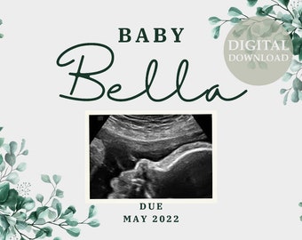 Digital Pregnancy Announcement. Social Media Gender Neutral Baby Reveal. Pregnant Announcement Template. Instagram Facebook Ultrasound Baby