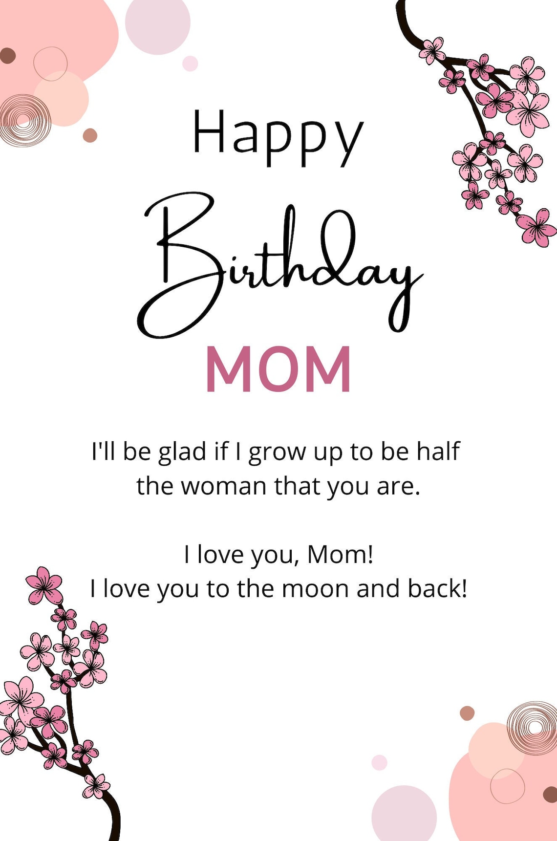 PRINTABLE Mom Birthday Card Pink Cute Birthday Card Digital Etsy UK