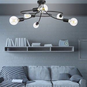 Schwarze Deckenlampe mit 6-Fl E27 Gewinde und pulverbeschichtetem Metall, 230V, 60W max. Wohnzimmer Loft Stil. Bild 1