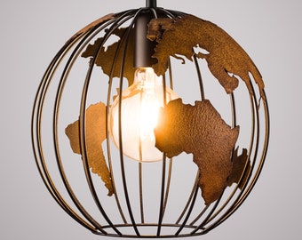 Roest hangende wereldbollamp, verstelbare wereldkaart hanglamp licht voor keuken, eetkamer, woonkamer, hal, decoratieve nachtlamp