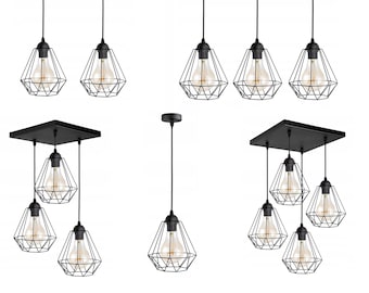 Pendant light black living room bedroom dining room 1,2,3,4-bulb wire wire light