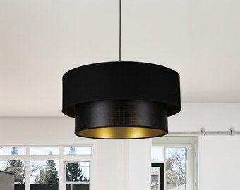 Moderne Hängelampe Pendellampe mit Samt Lampenschirm und E27 Fassung, Schwarz Gold, Designleuchte