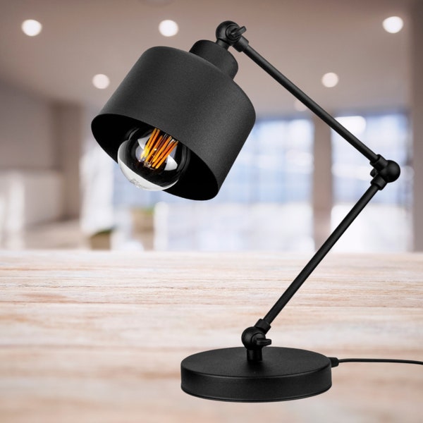 Lampe de Table Noire Industrielle E27 Ronde