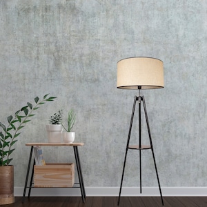 Lámpara de pie Lámpara de pie con estante Boho, variantes - madera natural, madera marrón, ébano