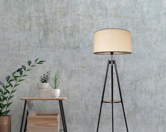 Lamp Floor Lamp Floor Lamp with Shelf Boho, Variants - Natural Wood, Brown Wood, Ebony