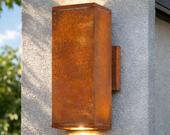 Rostige Up & Down Außenwandleuchte mit echtem Rost | Vintage Fassadenlampe GU10 IP44 | Rustikale Gartenlampe Außenlampe