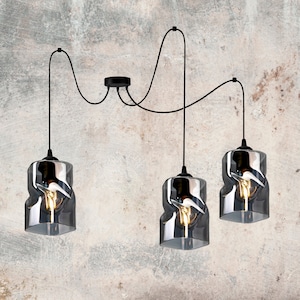 Hanging ceiling light pendant light glass graphite honey - transparent of your choice E27 3-bulb