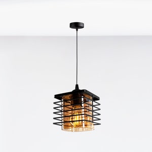 Ceiling lamp, pendant lamp, 1xE27 - black metal, adjustable length (graphite, honey, transparent)