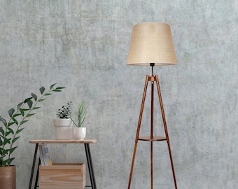 Lamp Floor Lamp Floor Lamp with Shelf Boho, Variants - Natural Wood, Brown Wood, Ebony