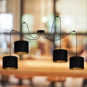 4-light spider style chandelier with black shades - perfect for kitchen, dining room or living room