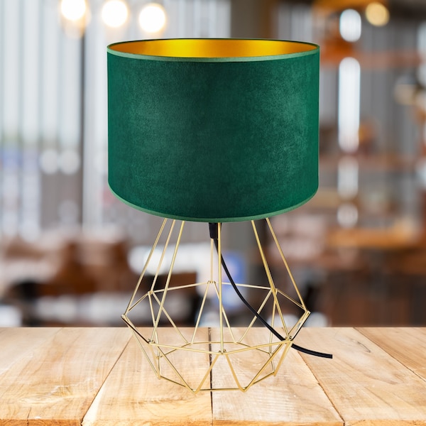 Moderne Tischlampe im Loft-Stil mit elegantem grün-goldenen Schirm (Gold)