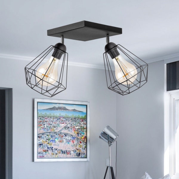 Loft-Stil Drahtkorb Deckenlampe, Deckenleuchte, Lampe, Draht– Modernes Design in Schwarz oder Weiß.