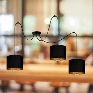 3-light spider style pendant light with black shades - perfect for kitchen, dining room or living room