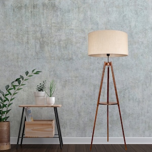 Lamp Staande lamp Staande lamp met plank Boho, Varianten - Natuurlijk hout, Bruin hout, Ebbenhout