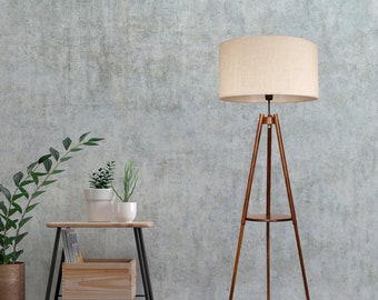 Lamp vloerlamp vloerlamp met plank Boho, varianten - natuurlijk hout, bruin hout, ebbenhout