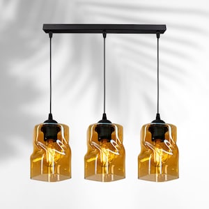 Hanging ceiling light pendant light glass graphite-honey-transparent as desired E27 3-bulb