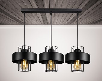 Hanging ceiling light pendant light black black 3-bulb E27 -2086-