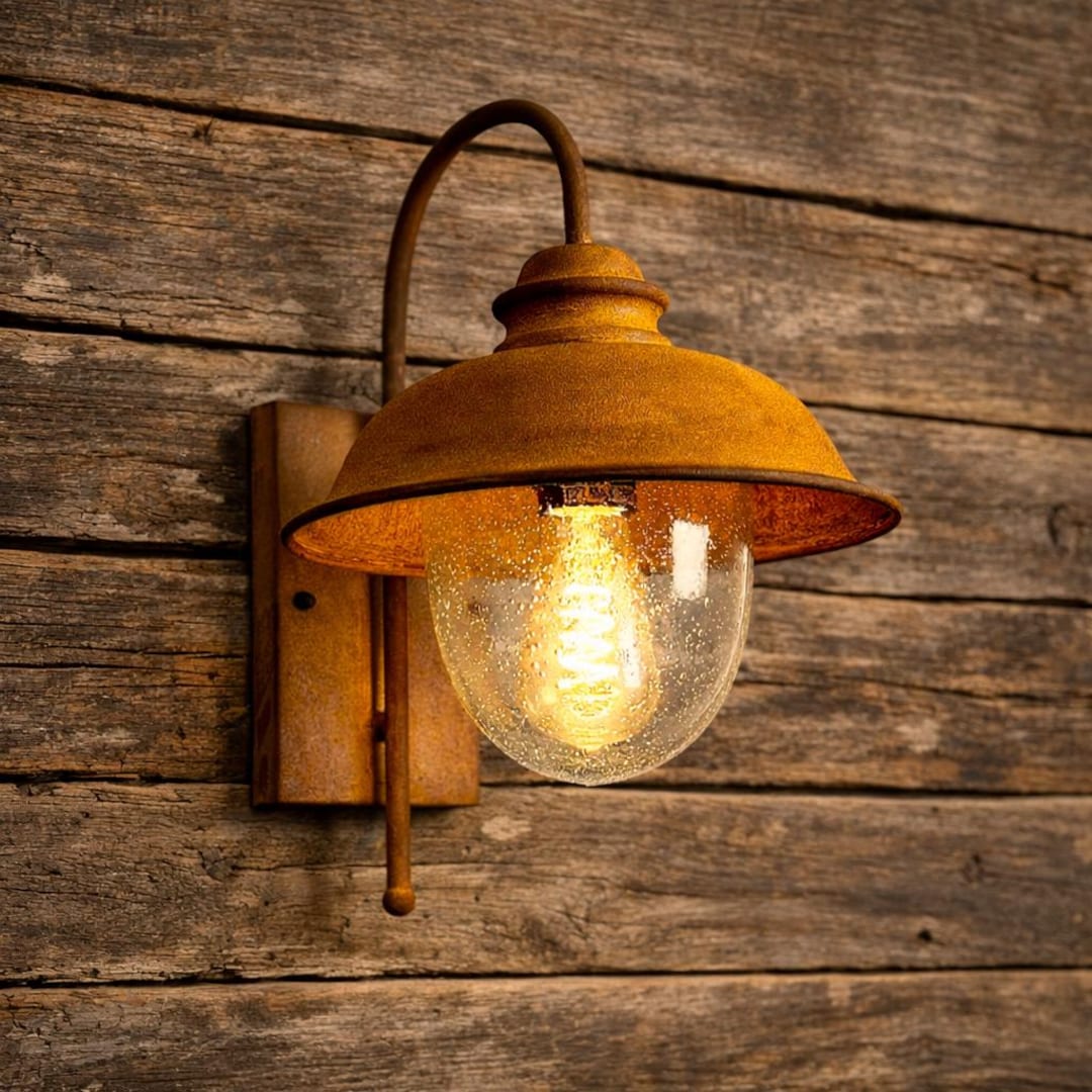 Rustic Outdoor Wall Light, Real Rust Finish – Vintage Industrial Lamp ...