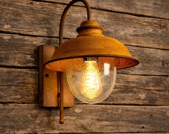 Rustieke buitenwandlamp met echte roestafwerking – vintage industriële lamp – E27 wandlamp voor tuin en terras