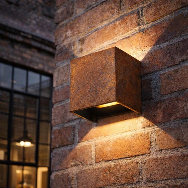 Aplique de exterior, acero patinado, lámpara de óxido, lámpara de jardín, 230 V, LuminaRust 559, Estándar / Con detector de movimiento / Versión ancha