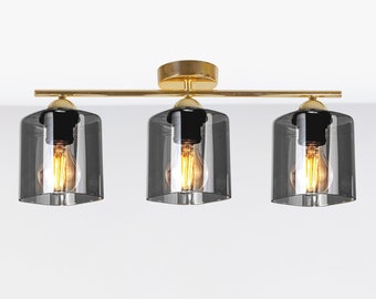 Modern ceiling light - Golden chandelier with graphite-colored lampshades 3-flames 230V E27