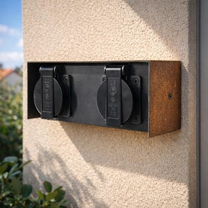 Dubbelt utomhusuttag med rostfri design | Utomhusuttag IP44 230V | Trädgårdsuttag med äkta rostfritt hölje