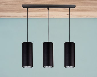 Modern hanging lamp with tubular black shades 3-bulb GU10