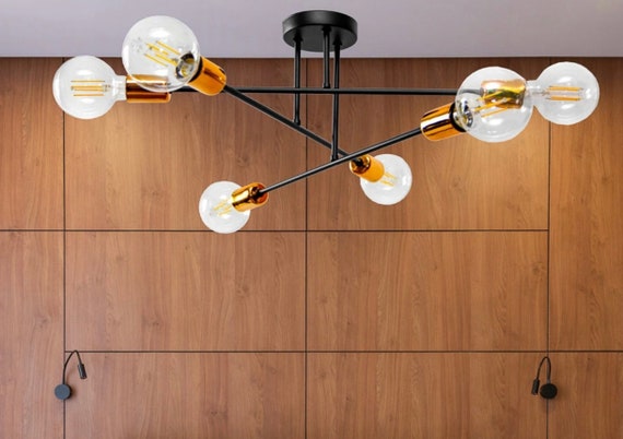 Vintage Deckenlampe Sticks – 2-flammig In Schwarz/Kupfer, Industrial Design Für Wohnzimmer & Flur