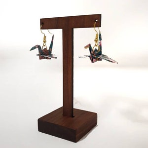 Green Paper Crane Origami Earrings