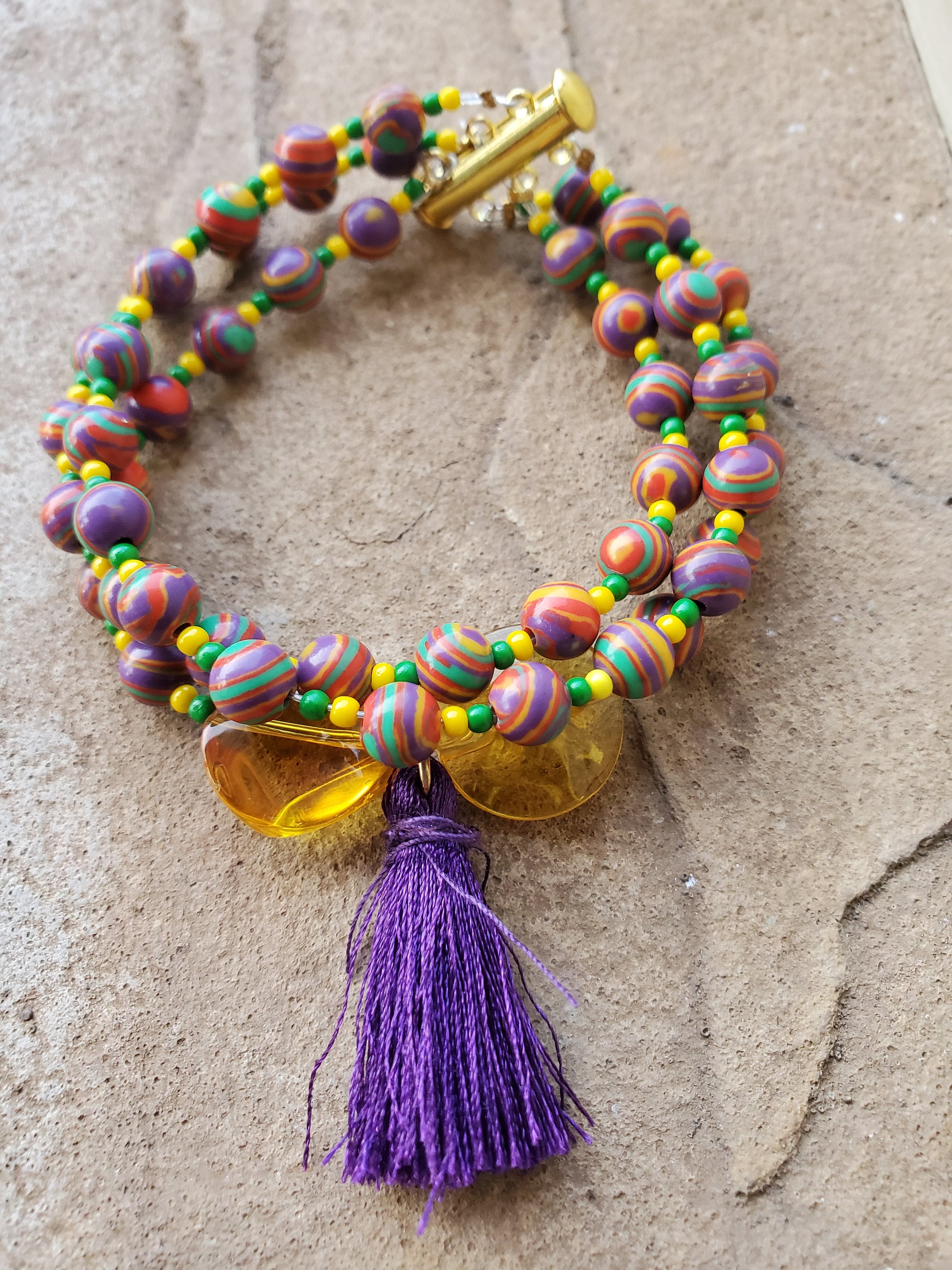 Multicolored Beaded Bracelet with Tassel | Etsy