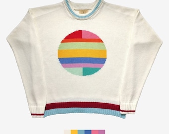 Suéter de intarsia hecho a mano: geometría colorida