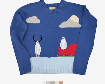 Suéter navideño de intarsia hecho a mano: Reno fantasma