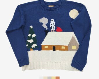 Suéter navideño de intarsia hecho a mano: Papá Noel fantasma