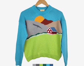 Suéter de intarsia hecho a mano: Paisaje de las montañas de Nuuk