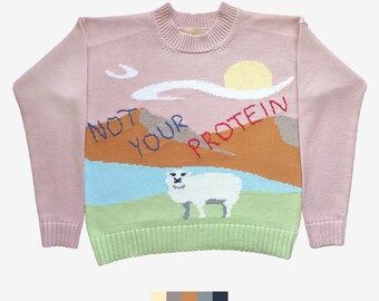 Suéter de intarsia hecho a mano: diseño de oveja