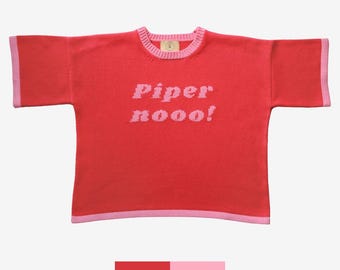 Camiseta de punto intarsia hecha a mano: Piper No, cuello redondo