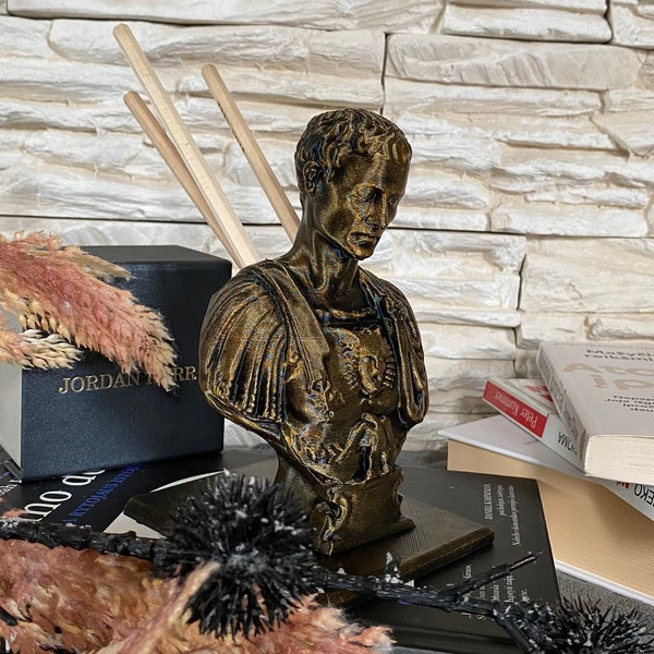Porte-stylo Jules César doré antique / Statue / Organiseur / Imprimé en 3D