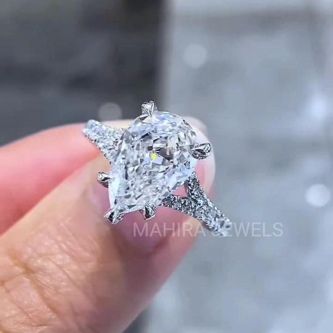 3 Carat Pear Shape Lab Grown Diamond Engagement Ring, Wedding Ring ...