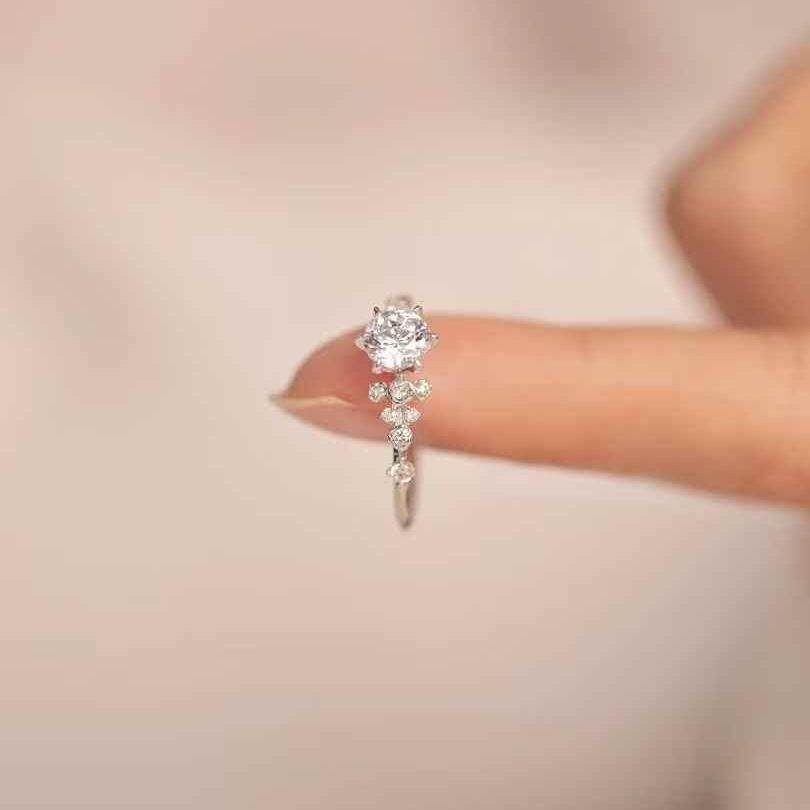 1 Carat Round Cut Lab Grown Diamond Ring Round Diamond Pave Engagement Ring 14K Gold Wedding Ring For Women Anniversary Ring Proposal Ring