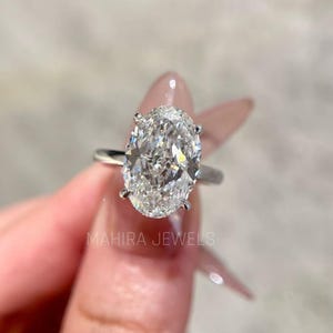 Huge Oval Cut Lab Diamond Solitaire Ring, 5 Carat Certified E/VS1 Lab Created Diamond, Solid 14k Rose Gold Engagement Ring, Proposal Ring