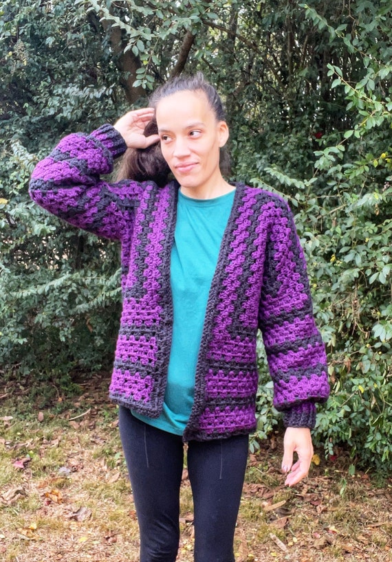 2 Color Cardigan, Loose Fit Handmade Sweater, Custom Striped