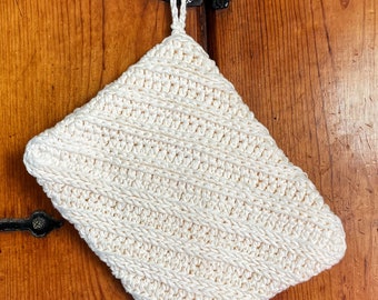 Textured farmhouse potholder, light color minimalist trivet, handcrafted crocheted hot pad, simple kitchen accessories