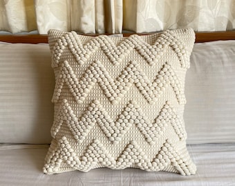 Ivory HandLoom Woven Textured Cotton 18x18 Inches Decorative Cushion Cover Throw Pillow Cover Boho Pillow Case