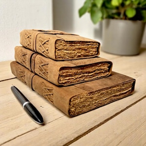 Diario in pelle vintage, diario con bordo frastagliato, diario con carta a righe, diario rilegato in pelle, libro delle ombre