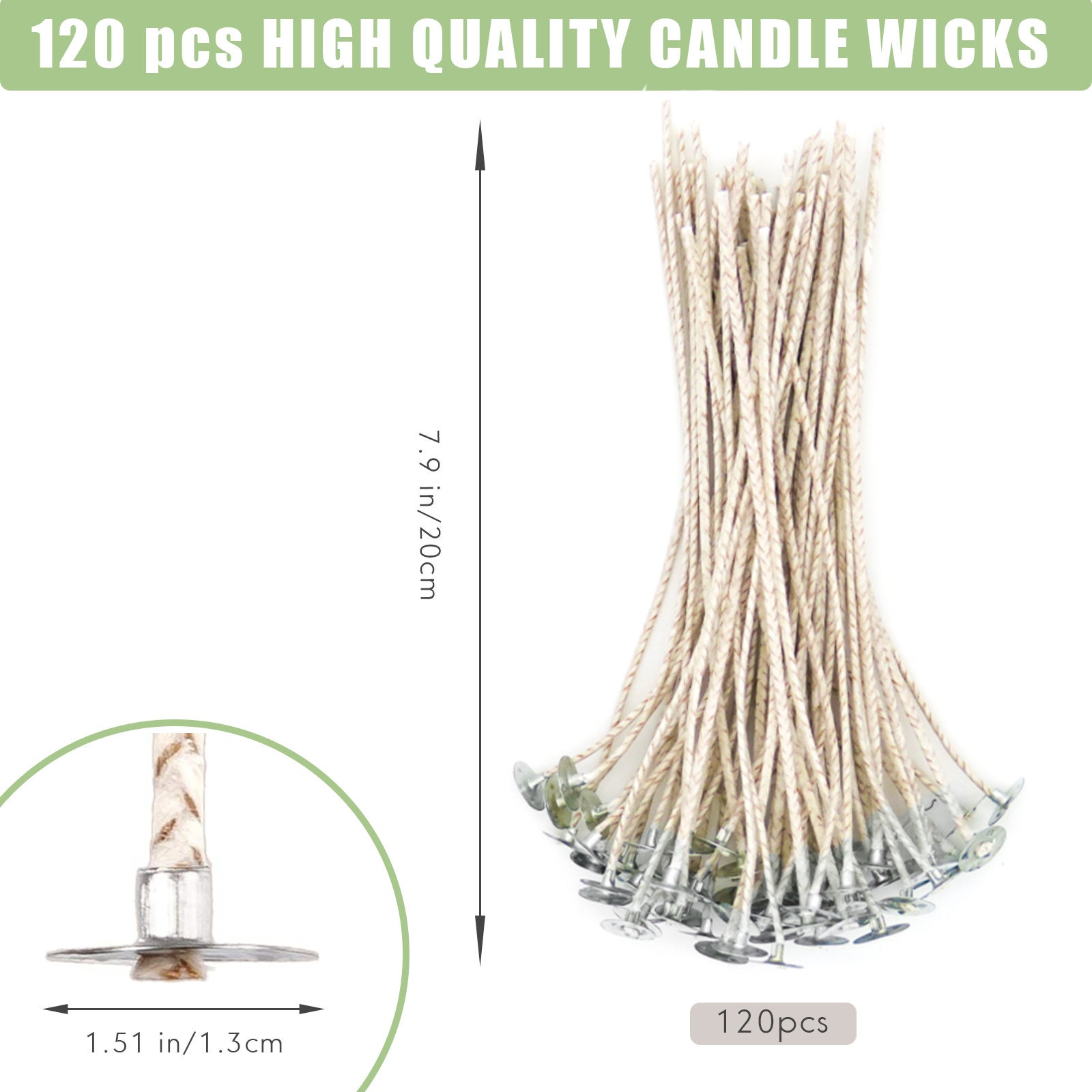 KOOLPUG Candle Wicks, 120 Pcs Organic Soy Pre-Waxed 100% Cotton